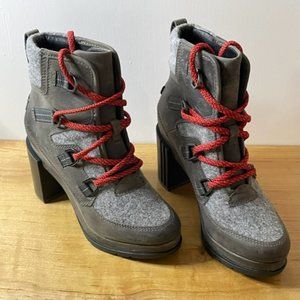 Sorel Blake Waterproof Lace Up Leather Hiker Heel Booties Grey Size 6.5